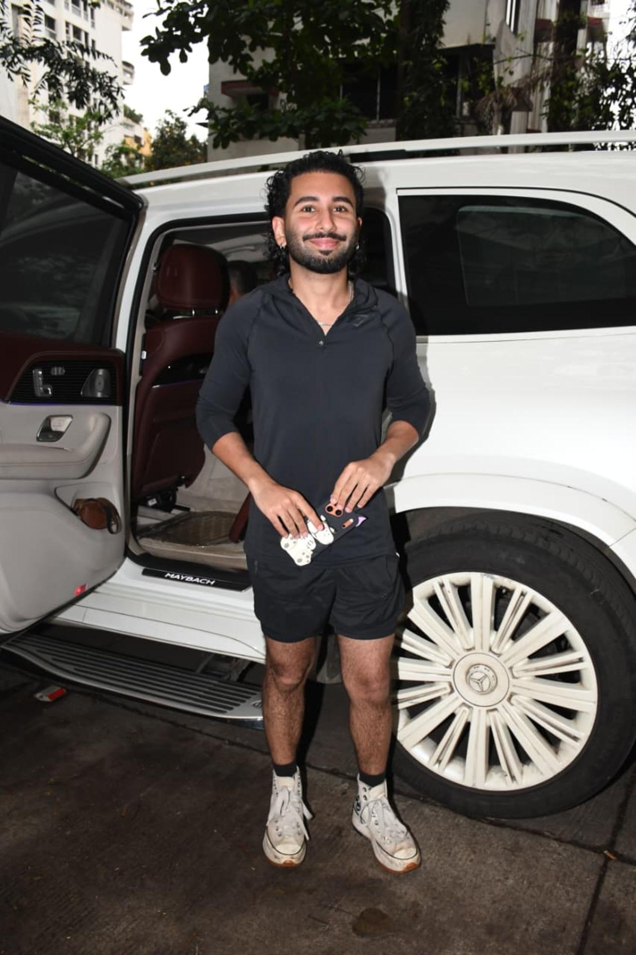 Orry was spotted stepping out in the city in a black t-shirt and matching shorts.
